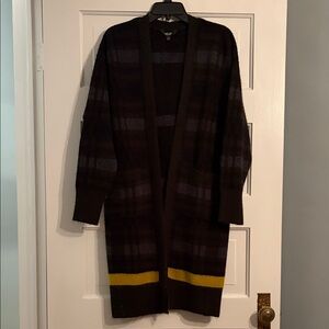 Simply Vera Vera Wang Plaid Long Cardigan with Yellow Stripe